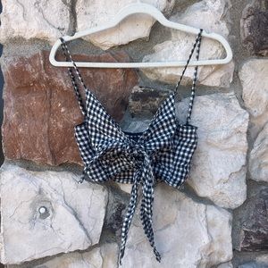 Reformation checkered linen adjustable tie top (L)